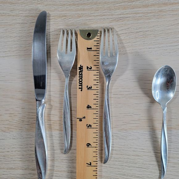 International Sterling PINE SPRAY 4 Pieces 925 Silverware Fork Knife Spoon - Picture 8 of 10